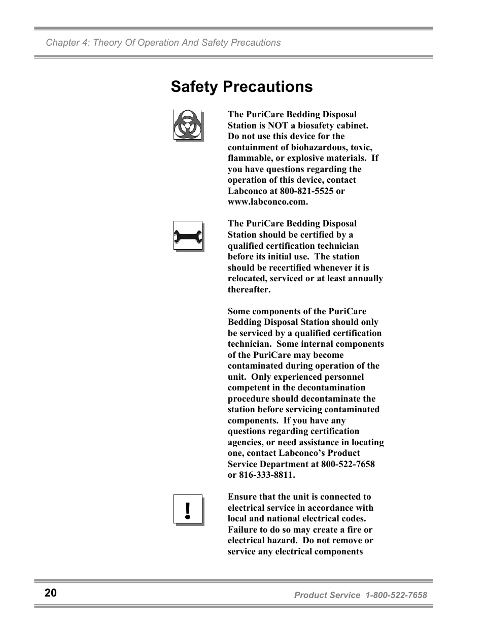 Safety precautions | Labconco PuriCare Bedding Disposal Stations 3840020 User Manual | Page 24 / 59