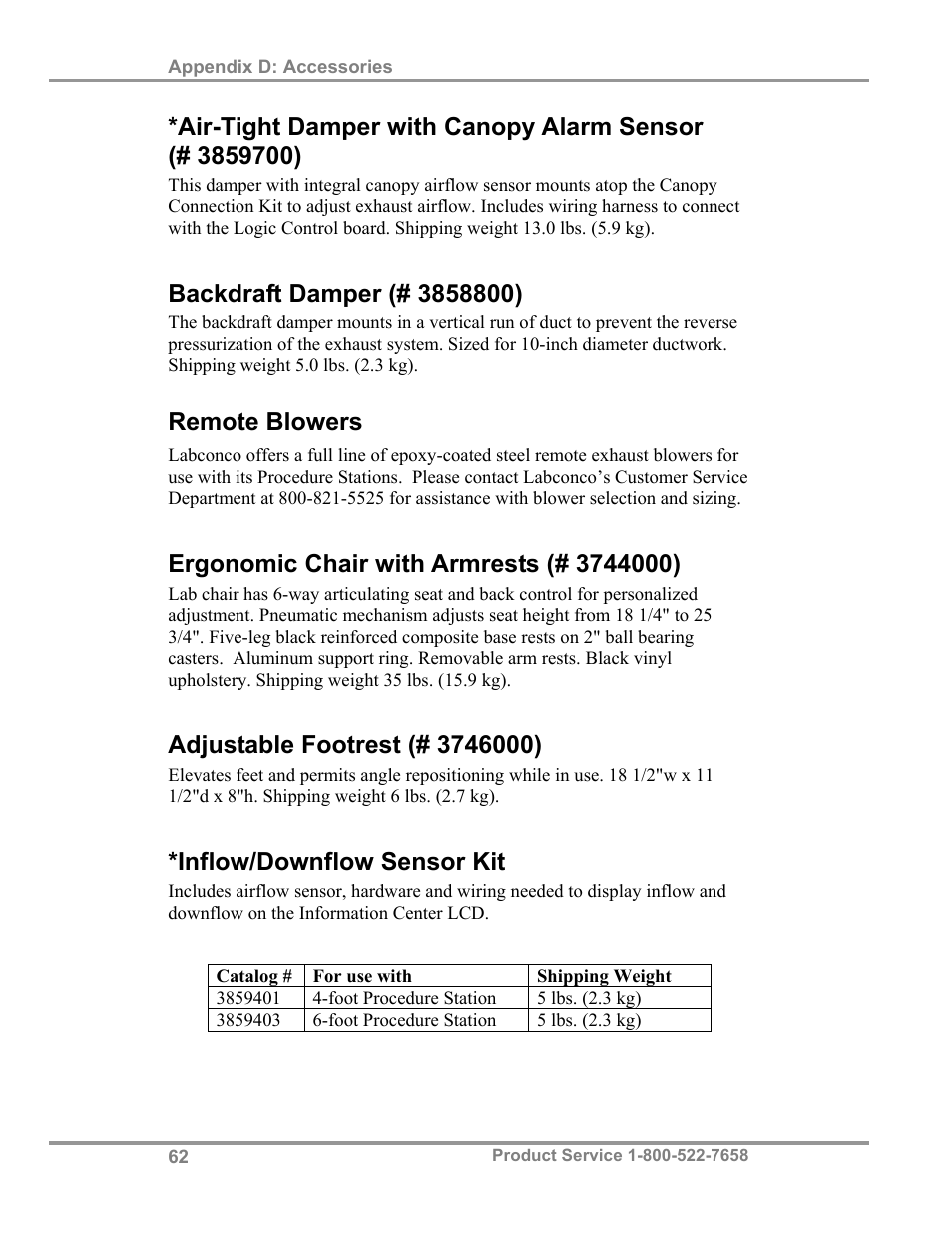 Remote blowers, Inflow/downflow sensor kit | Labconco PuriCare Procedure Stations 38100 User Manual | Page 67 / 70