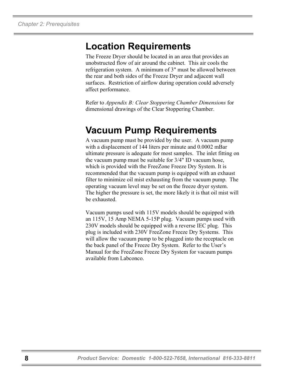 Location requirements, Vacuum pump requirements | Labconco FreeZone Clear Stoppering Chambers User Manual | Page 12 / 32