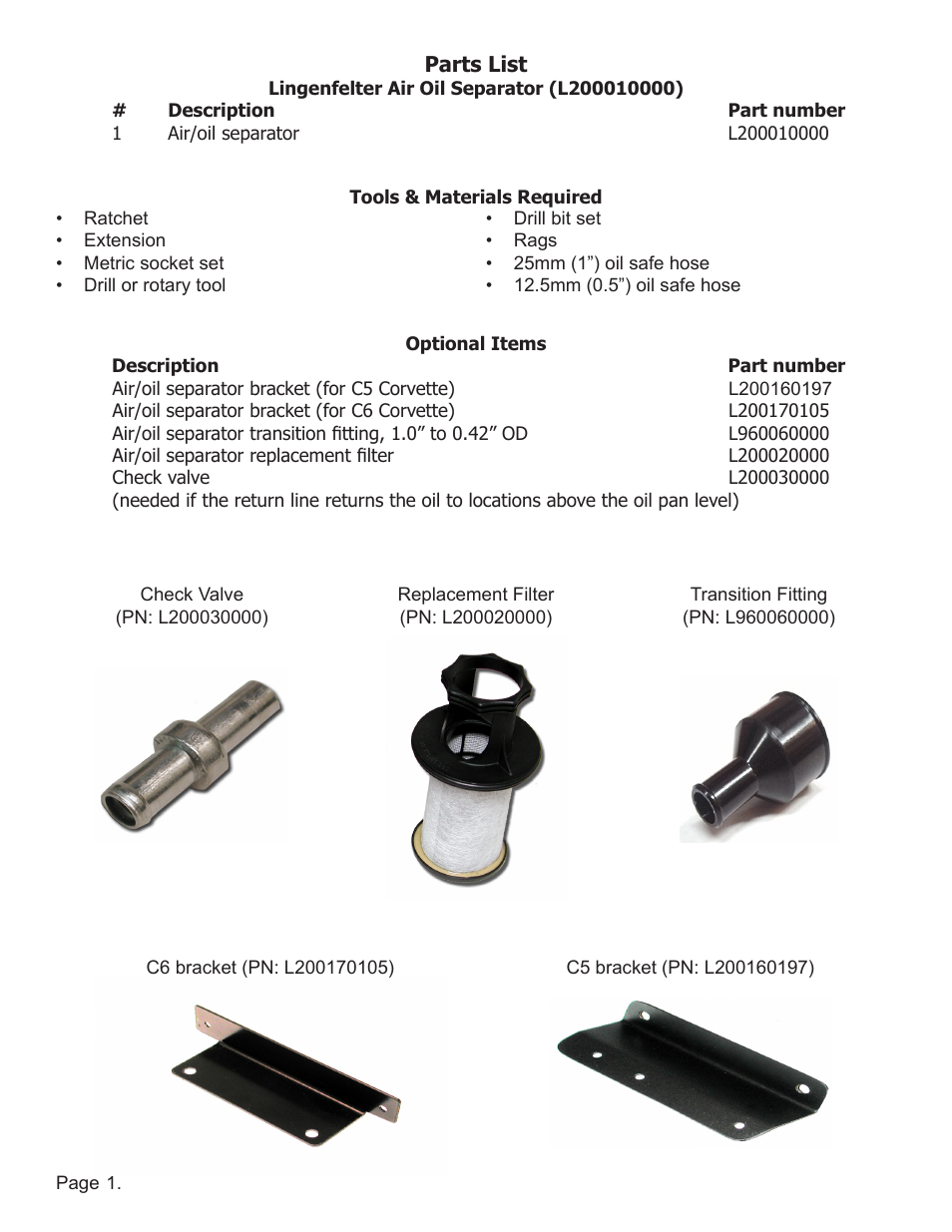 Lingenfelter L200010000 Lingenfelter Air Oil Vapor Separator Kit v1.1 User Manual | Page 2 / 15