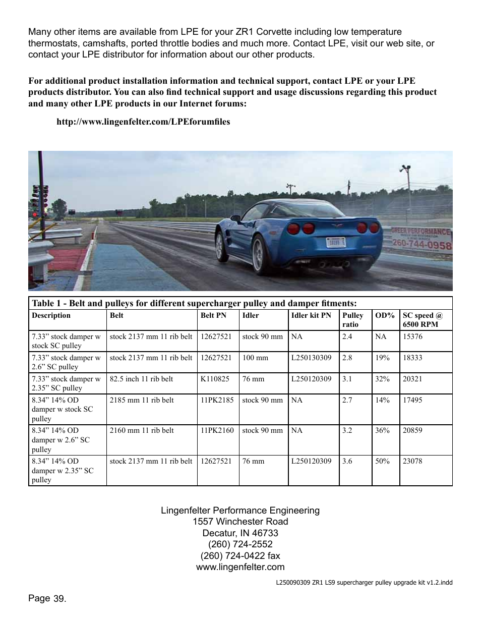 Lingenfelter L250090309 Lingenfelter C6 ZR1 Corvette Supercharger Pulley 2009-12 v1.2 User Manual | Page 40 / 40