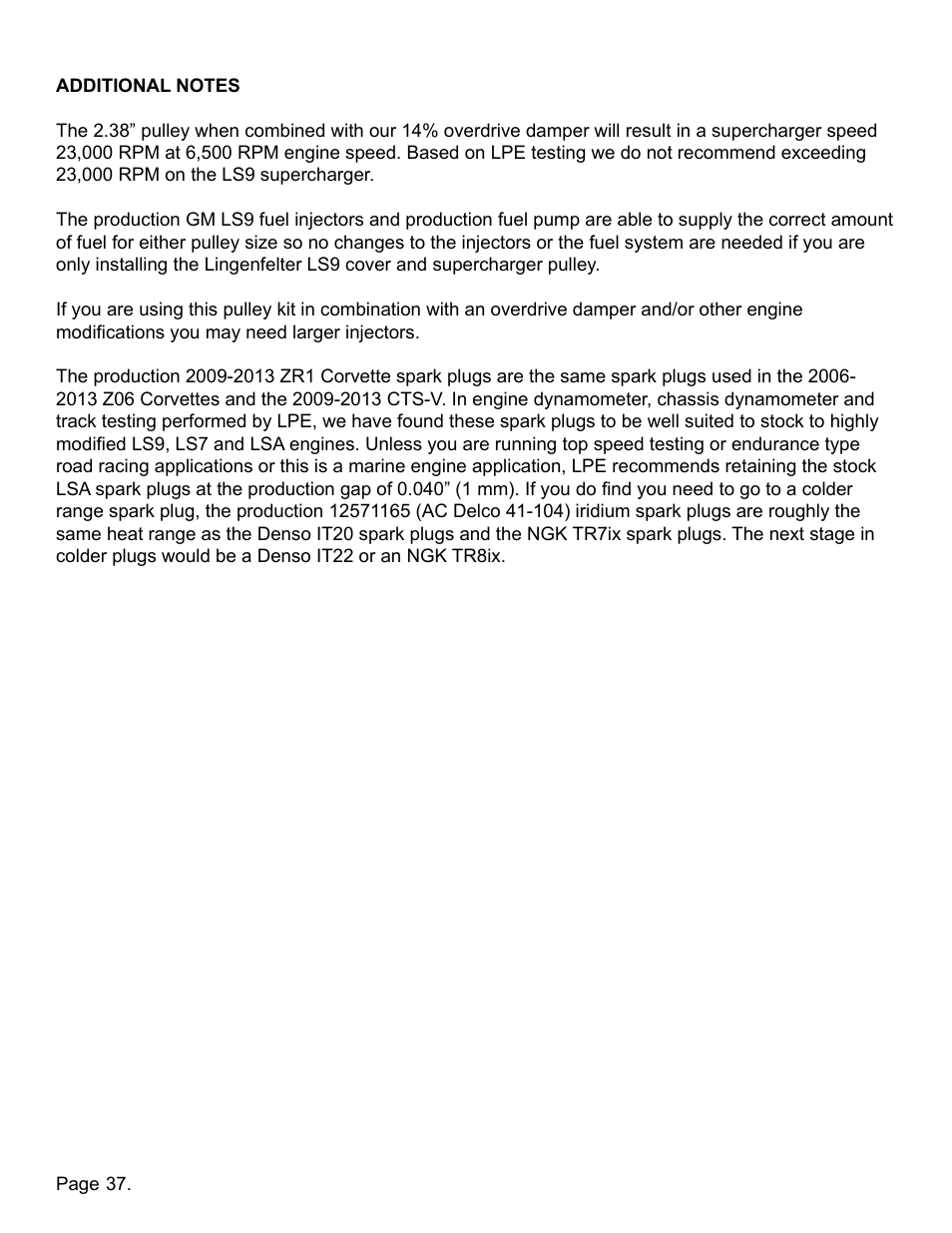 Lingenfelter L250110309 Lingenfelter C6 ZR1 Corvette Supercharger Front Cover 2009-13 v2.2 User Manual | Page 38 / 39