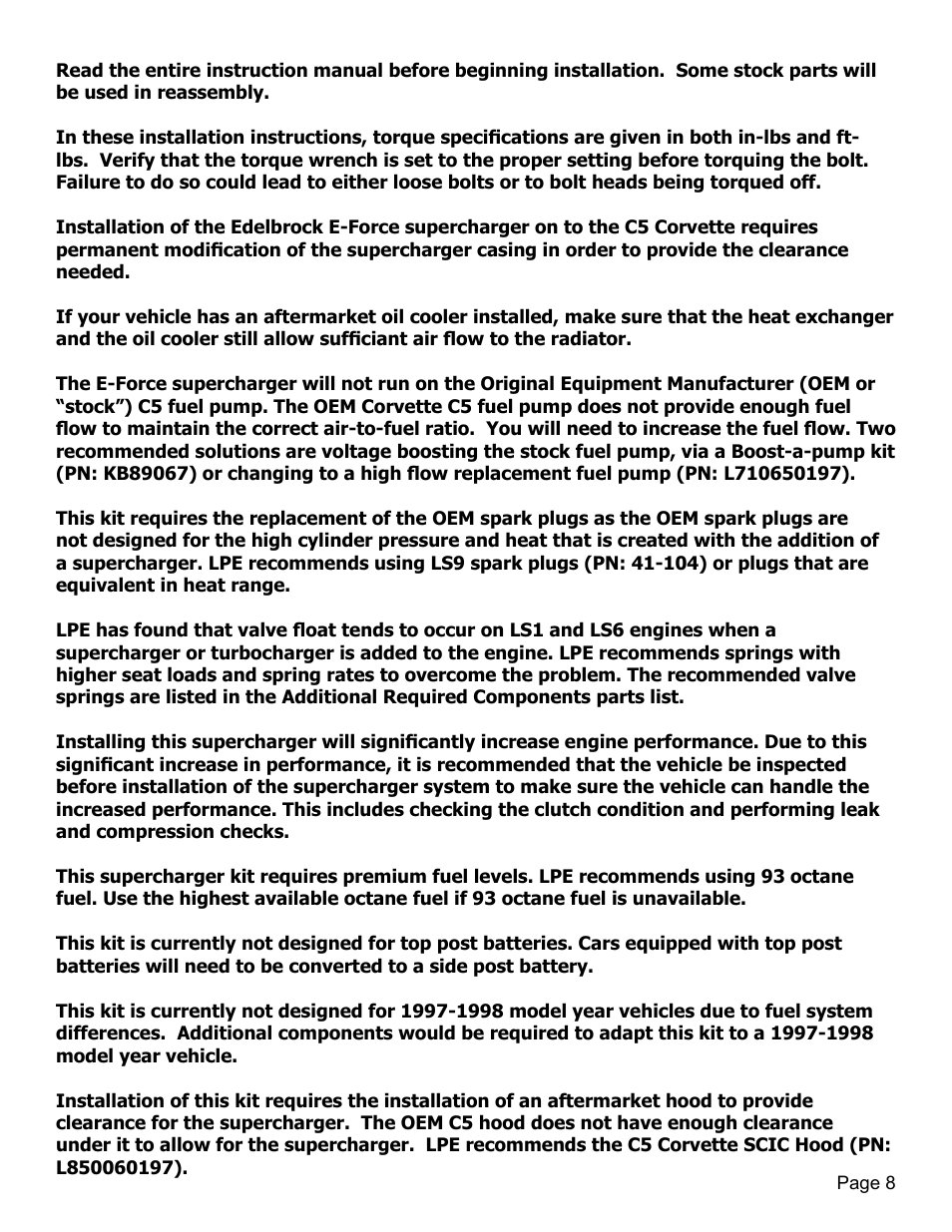 Lingenfelter L250280197 Lingenfelter C5 Corvette E-Force Supercharger Install Kit v2.9 User Manual | Page 9 / 87