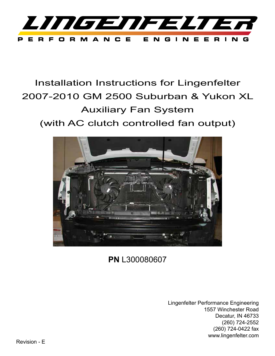 Lingenfelter L300080607 Lingenfelter Suburban Yukon Aux Fan Kit AC Clutch Control 2005-07 vE User Manual | 20 pages