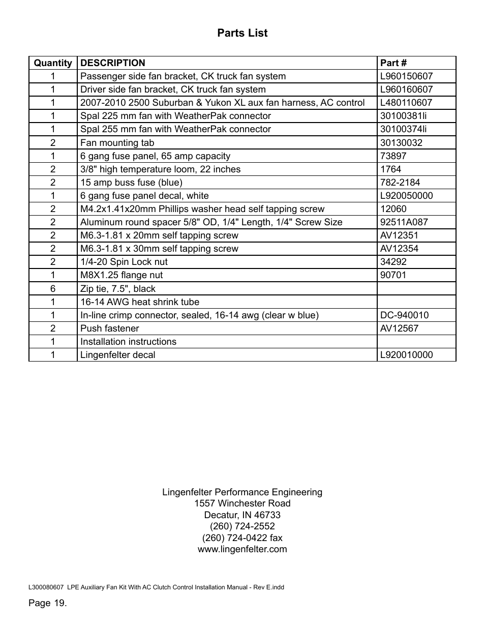 Lingenfelter L300080607 Lingenfelter Suburban Yukon Aux Fan Kit AC Clutch Control 2005-07 vE User Manual | Page 20 / 20