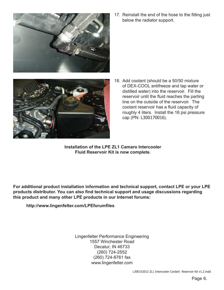 Lingenfelter L300152012 Lingenfelter ZL1 Camaro Intercooler Fluid Reservoir 2012 v1.2 User Manual | Page 7 / 7