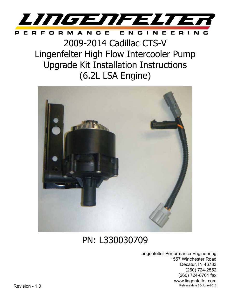 Lingenfelter L330030709 CTSV High Flow Intercooler Pump Upgrade Kit v1.0 User Manual | 10 pages