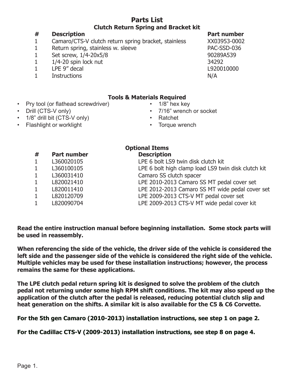 Lingenfelter L360091410 Lingenfelter Camaro CTS-V Clutch Return Spring Kit v1.2 User Manual | Page 2 / 8