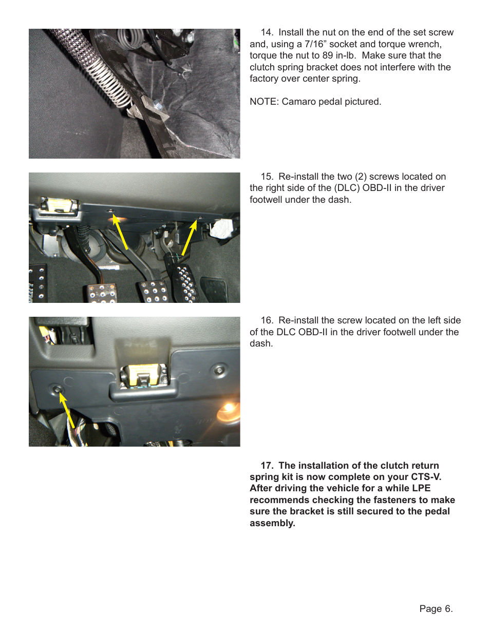 Lingenfelter L360091410 Lingenfelter Camaro CTS-V Clutch Return Spring Kit v1.2 User Manual | Page 7 / 8