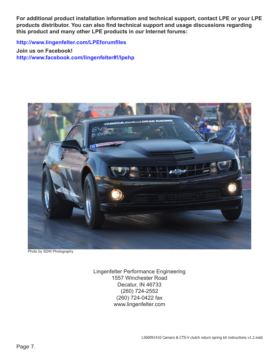 Lingenfelter L360091410 Lingenfelter Camaro CTS-V Clutch Return Spring Kit v1.2 User Manual | Page 8 / 8