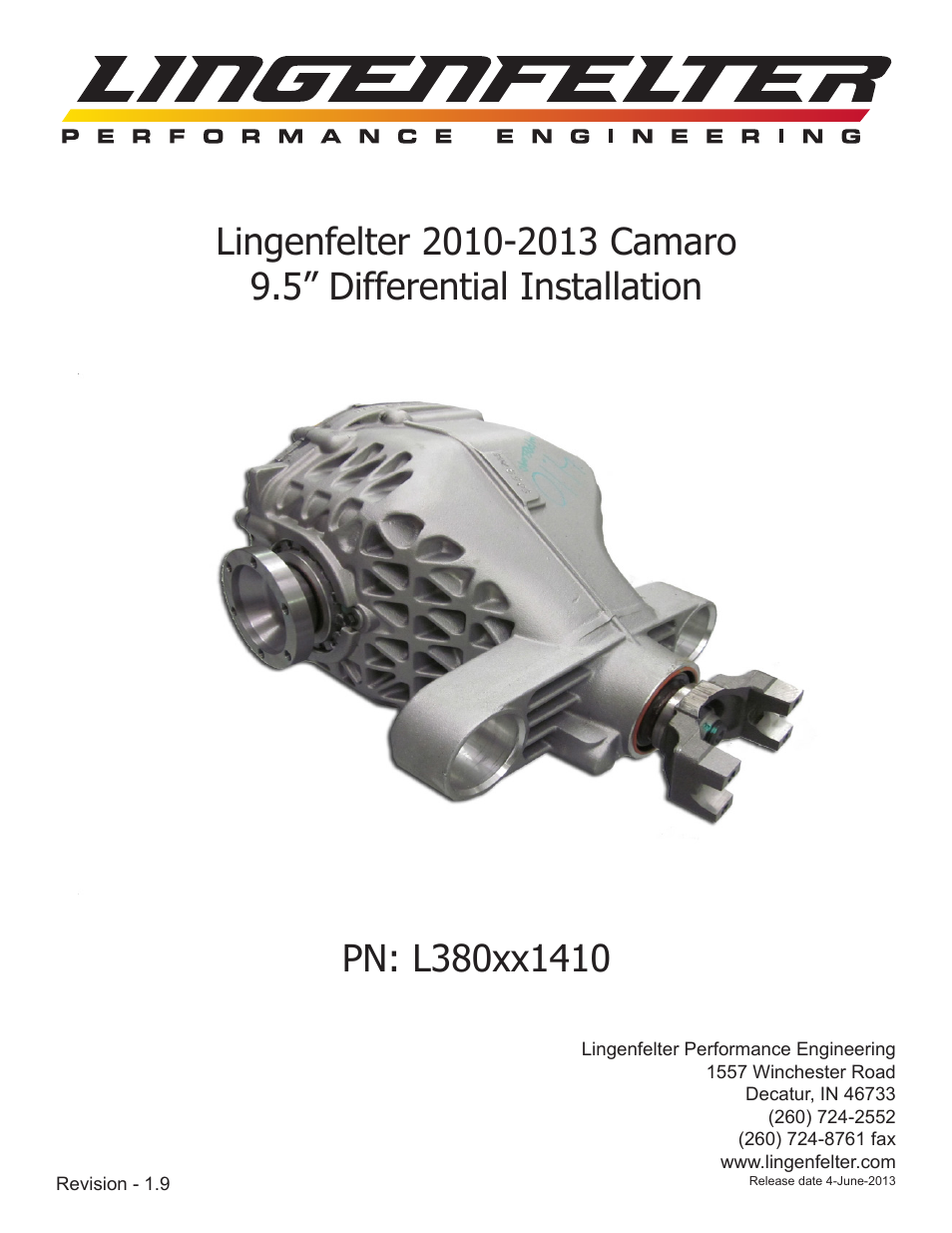 Lingenfelter L380xx1410 Lingenfelter Camaro Cast 241 MM Aluminum Differential 2010-12 v1.9 User Manual | 25 pages