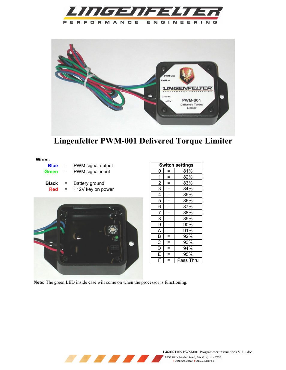 Lingenfelter L460021105 Lingenfelter PWM-001 DTOP Limiter TBSS H3 Hummer v 3.1 User Manual | 2 pages