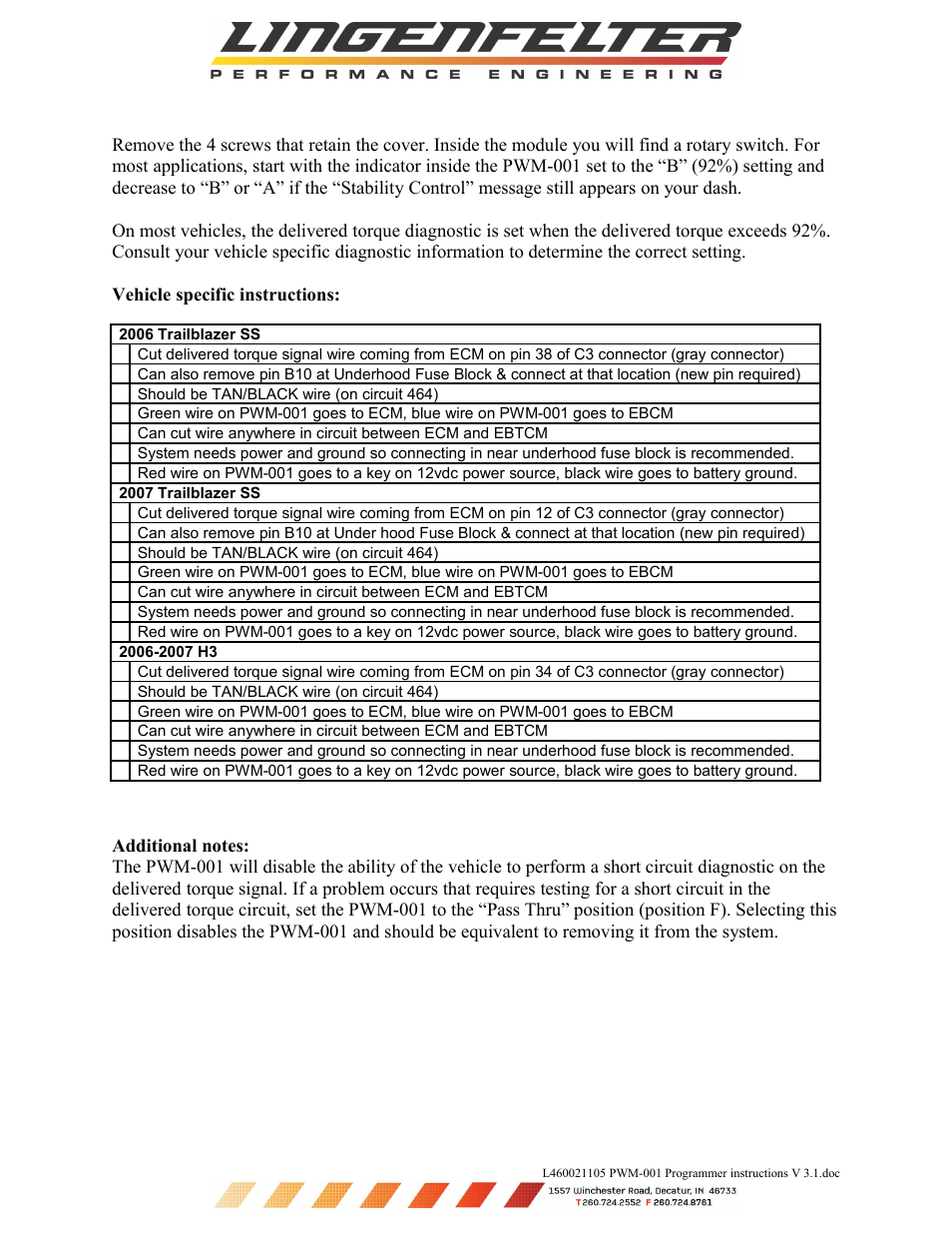 Lingenfelter L460021105 Lingenfelter PWM-001 DTOP Limiter TBSS H3 Hummer v 3.1 User Manual | Page 2 / 2