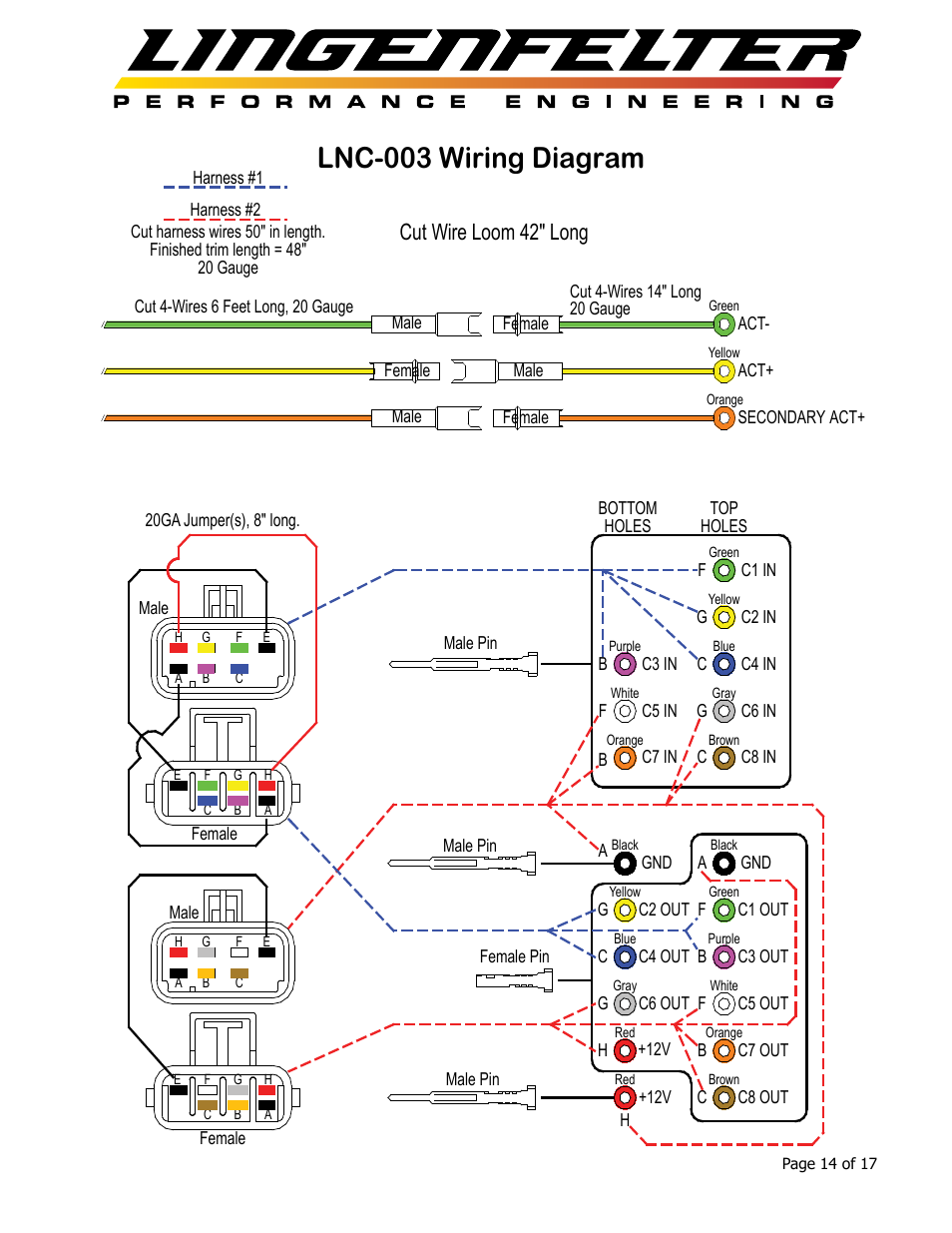 Lnc-003 wiring diagram, Cut wire loom 42" long | Lingenfelter L460105297 Lingenfelter LNC-003 Dual RPM Launch Controller v2.7 User Manual | Page 15 / 18
