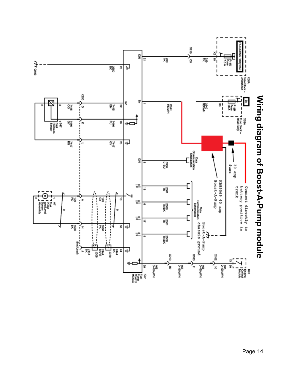 Wiring diagram of boost-a-pump module | Lingenfelter L460111410 Lingenfelter Camaro SS Boost A Pump 2010-2014 v1.2 User Manual | Page 15 / 18