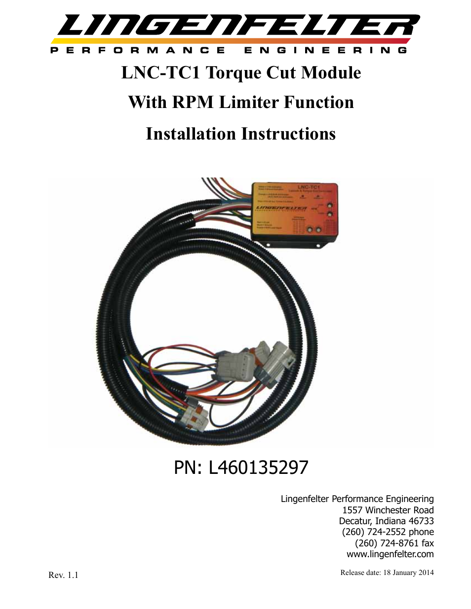 Lingenfelter L460135297 Lingenfelter LNC-TC1 Torque Cut Module RPM Limit v1.1 User Manual | 16 pages