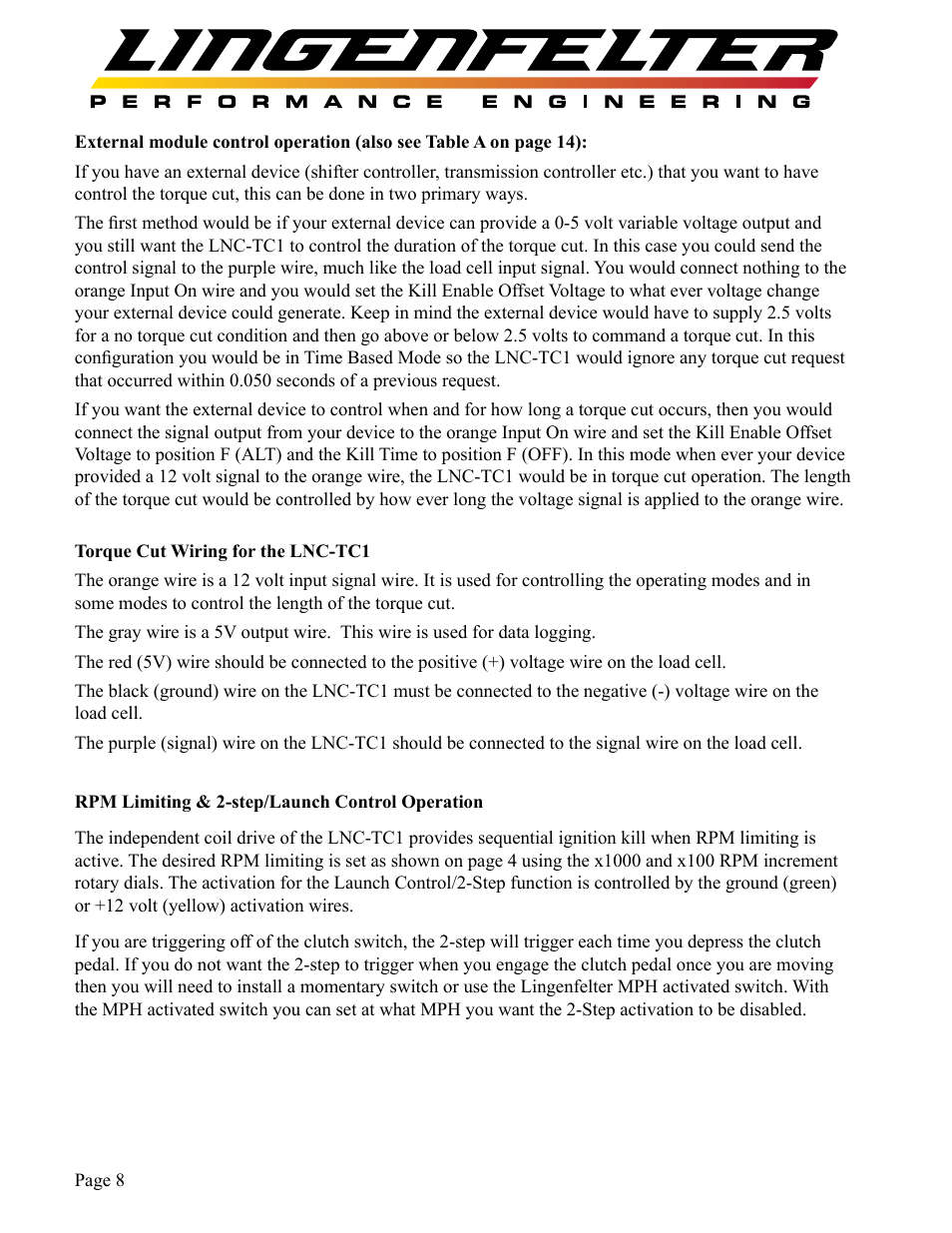 Lingenfelter L460135297 Lingenfelter LNC-TC1 Torque Cut Module RPM Limit v1.1 User Manual | Page 9 / 16