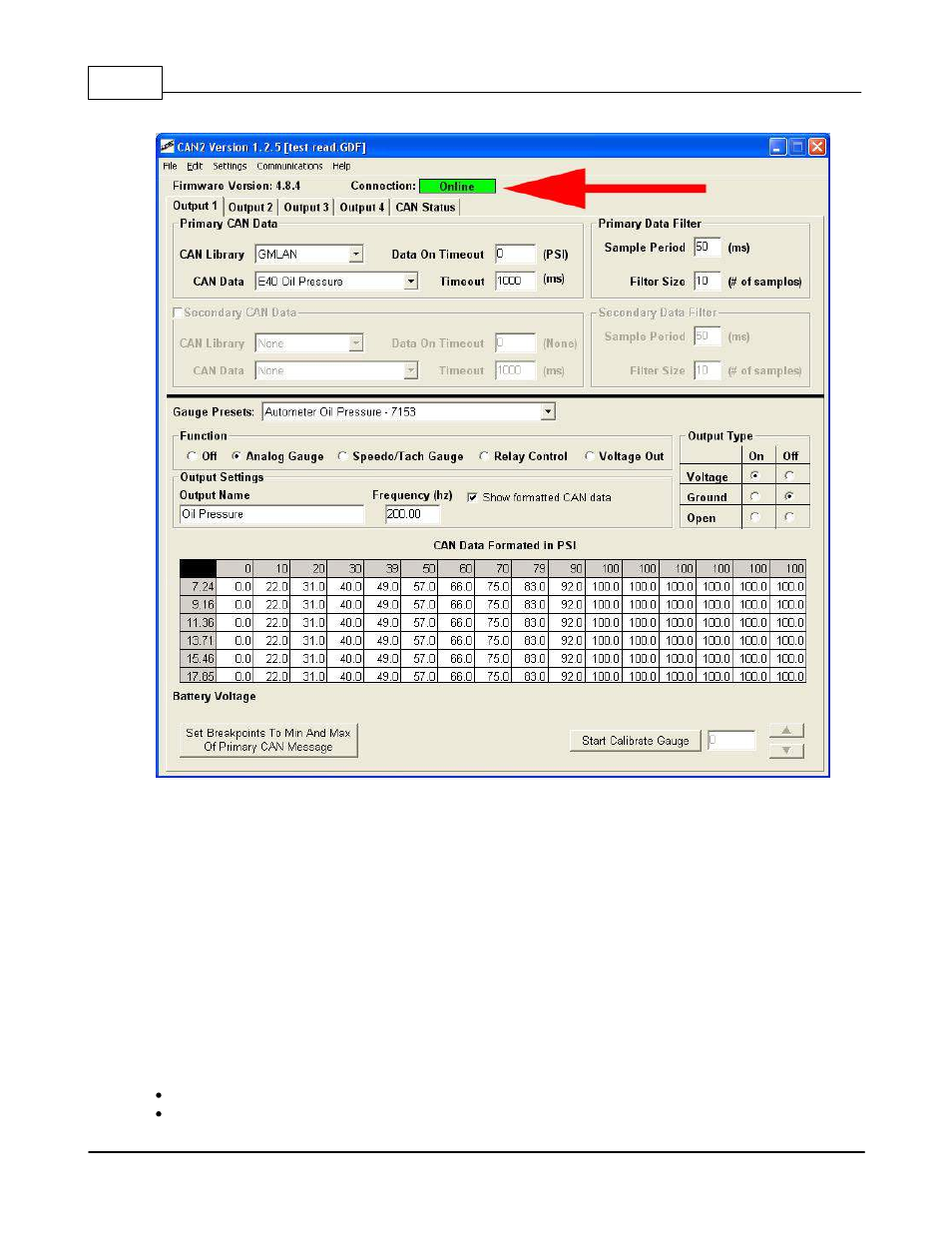 Output tabs | Lingenfelter L460260704 Lingenfelter CAN to Analog Gauge & Relay Output Module CAN2 v1.0 User Manual | Page 48 / 62