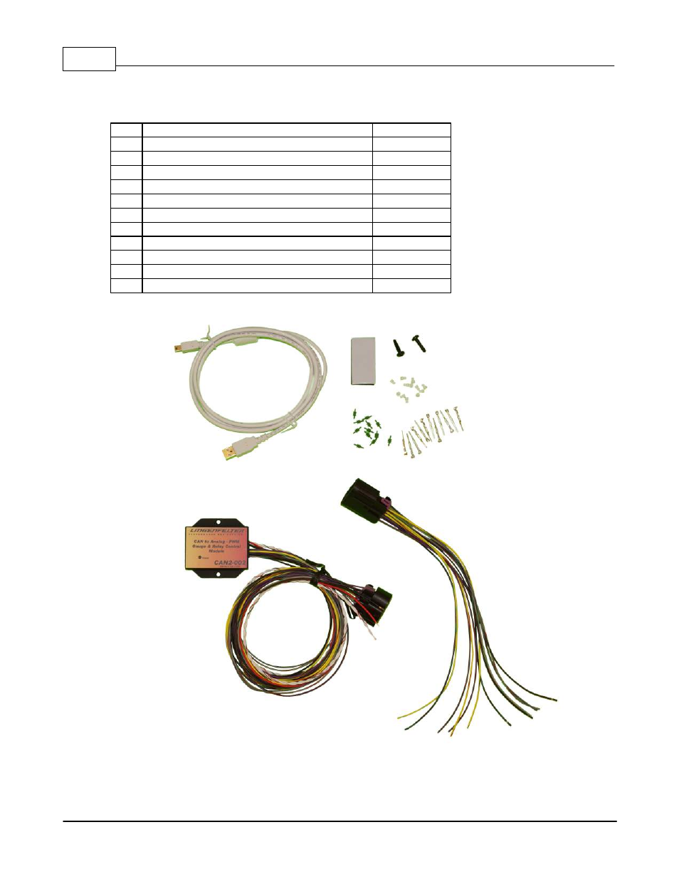 Parts list, 3 parts list | Lingenfelter L460260704 Lingenfelter CAN to Analog Gauge & Relay Output Module CAN2 v1.0 User Manual | Page 8 / 62