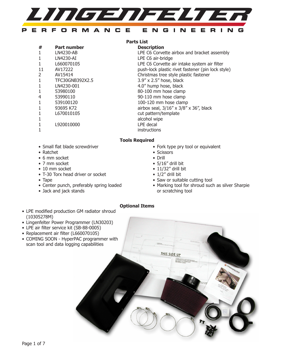 Lingenfelter L650070105 Lingenfelter C6 Corvette Air Intake 2005-2007 v3.1 User Manual | Page 2 / 8