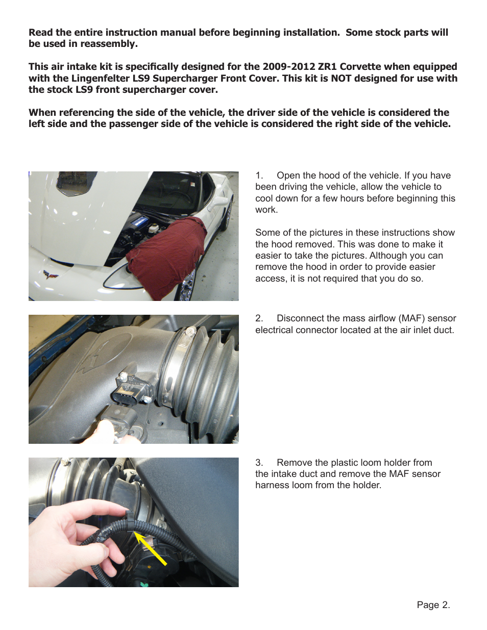 Lingenfelter L650150309 Lingenfelter C6 ZR1 Lingenfelter Air Intake 2009-2012 v2.2 User Manual | Page 3 / 13