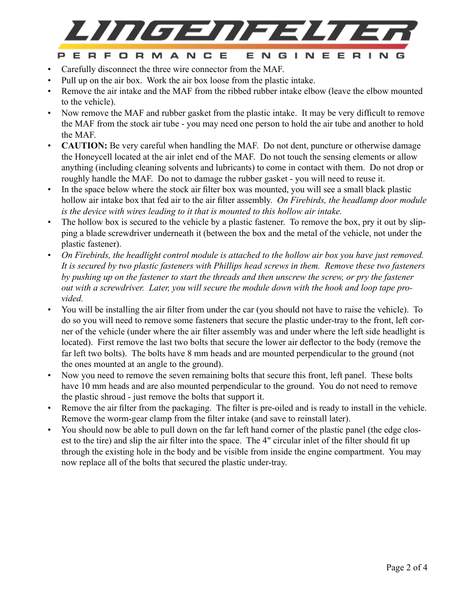 Lingenfelter L650500494 Lingenfelter F-Body SuperTube Air Intake 1994-1997 v4.2 User Manual | Page 3 / 5