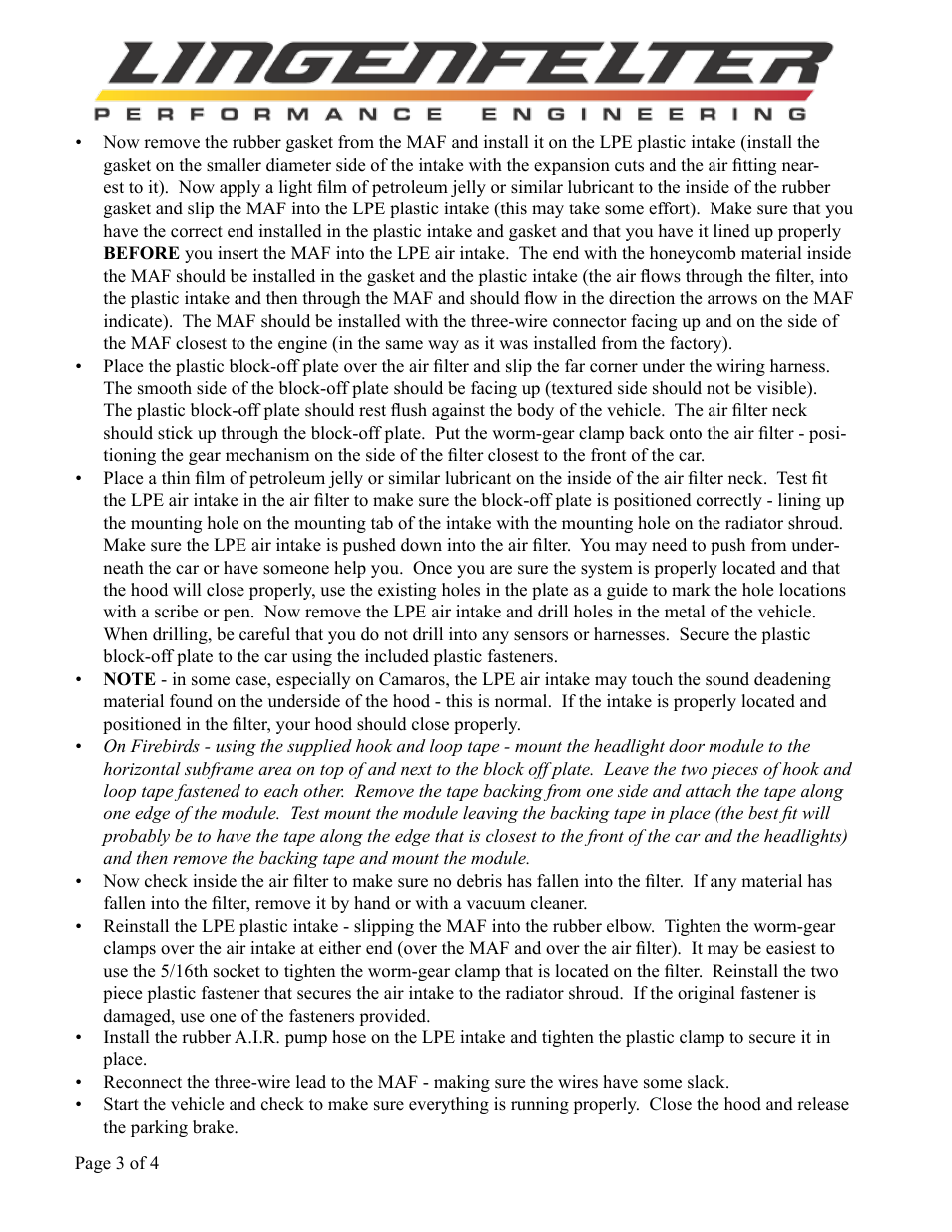 Lingenfelter L650500494 Lingenfelter F-Body SuperTube Air Intake 1994-1997 v4.2 User Manual | Page 4 / 5