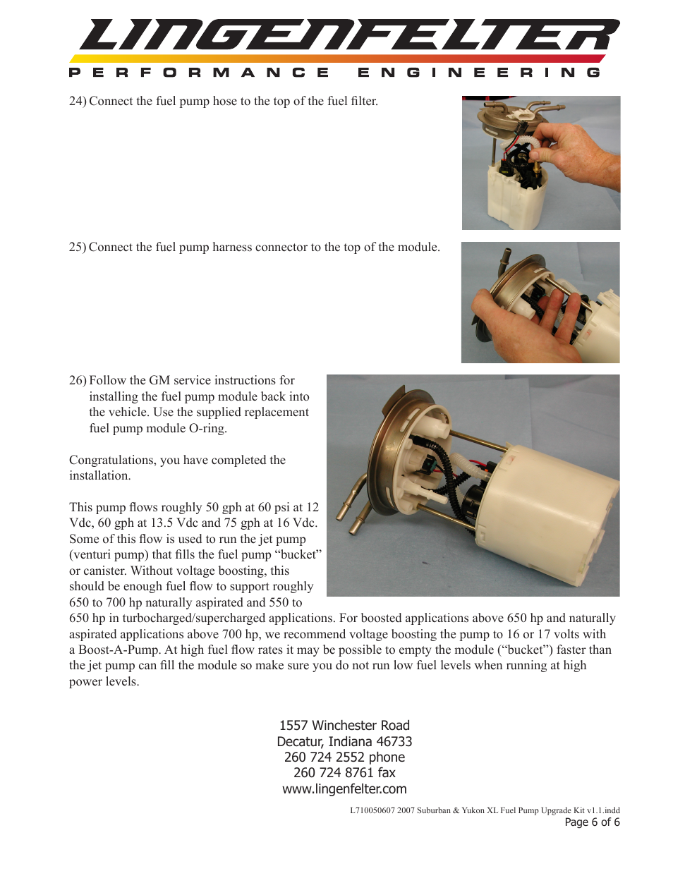 Lingenfelter L710050607 Lingenfelter Suburban & Yukon XL Fuel Pump 2007 v1.1 User Manual | Page 7 / 7