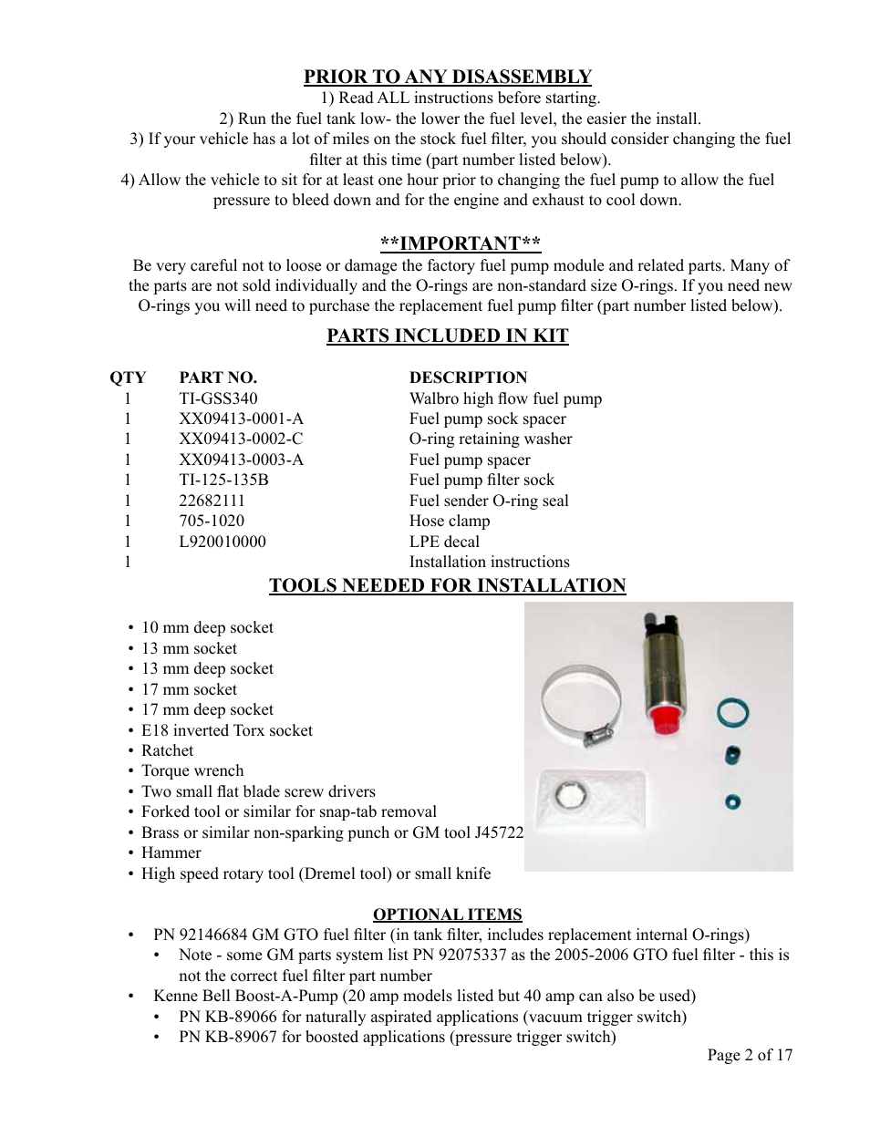 Lingenfelter L710660504 Lingenfelter Pontiac GTO Fuel Pump 2003-2006 v4.41 User Manual | Page 3 / 18
