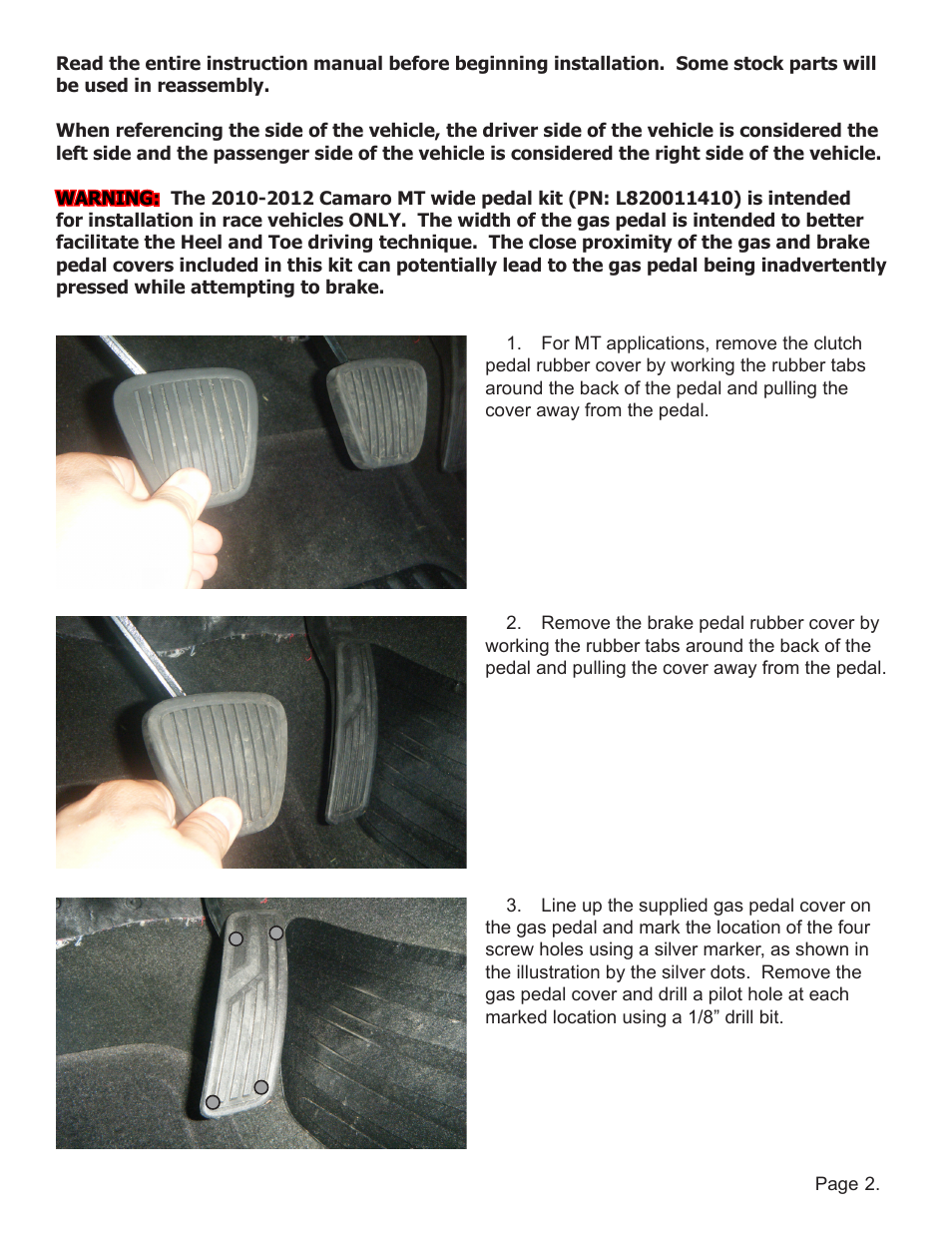Lingenfelter L8200xxxxx Lingenfelter Camaro Billet Pedal 2010-2012 v1.1 User Manual | Page 3 / 7
