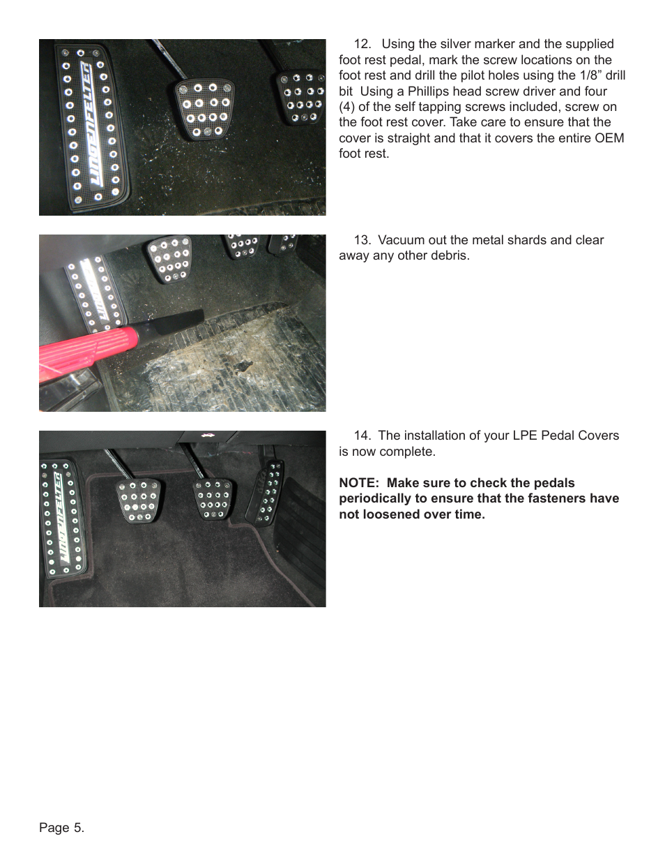 Lingenfelter L8200xxxxx Lingenfelter Camaro Billet Pedal 2010-2012 v1.1 User Manual | Page 6 / 7
