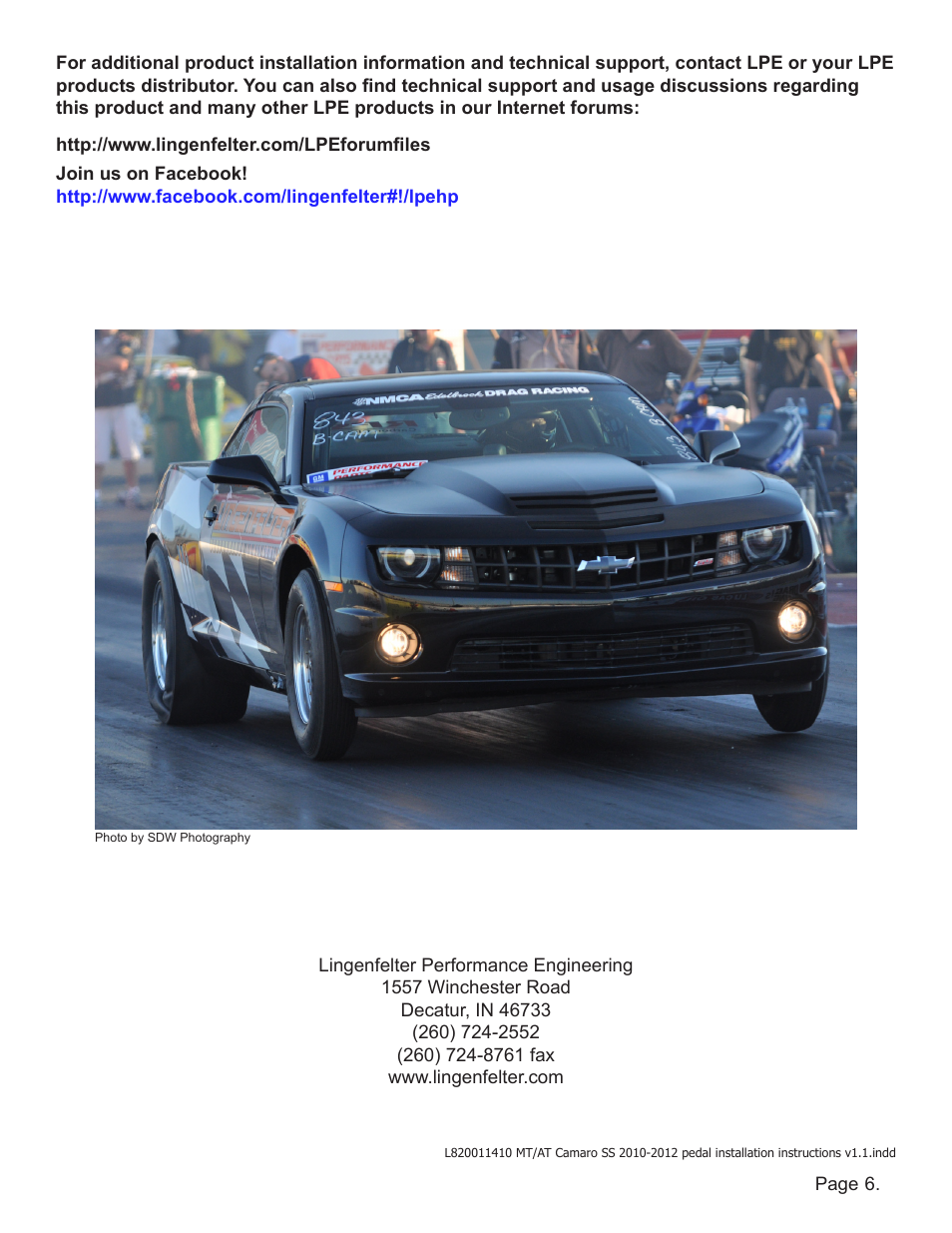 Lingenfelter L8200xxxxx Lingenfelter Camaro Billet Pedal 2010-2012 v1.1 User Manual | Page 7 / 7