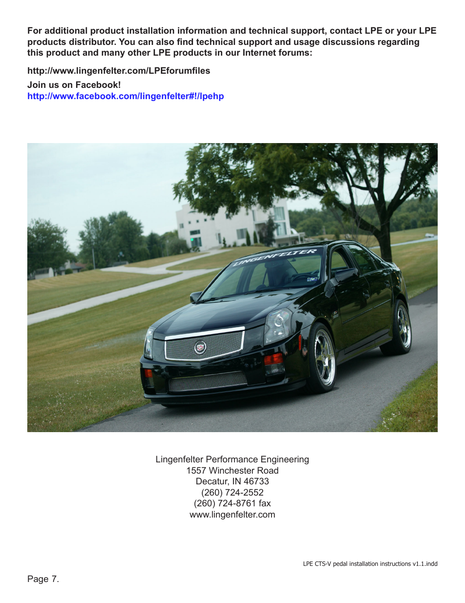 Lingenfelter L820xxxxxx Lingenfelter Cadillac CTS Billet Pedal v1.1 User Manual | Page 8 / 8
