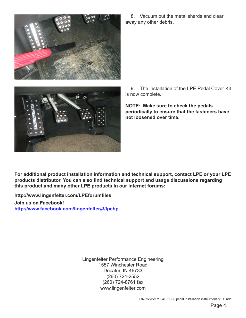 Lingenfelter L820xxxxxx Lingenfelter C5 C6 Corvette Billet Pedal v1.1 User Manual | Page 5 / 5