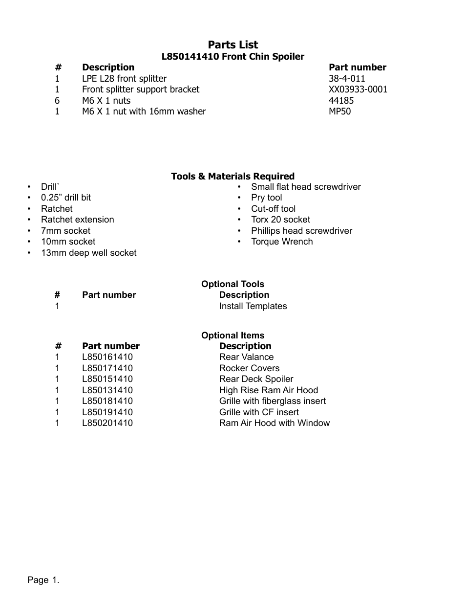Lingenfelter L850141410 Camaro Front Chin Spoiler v0.8 User Manual | Page 2 / 7