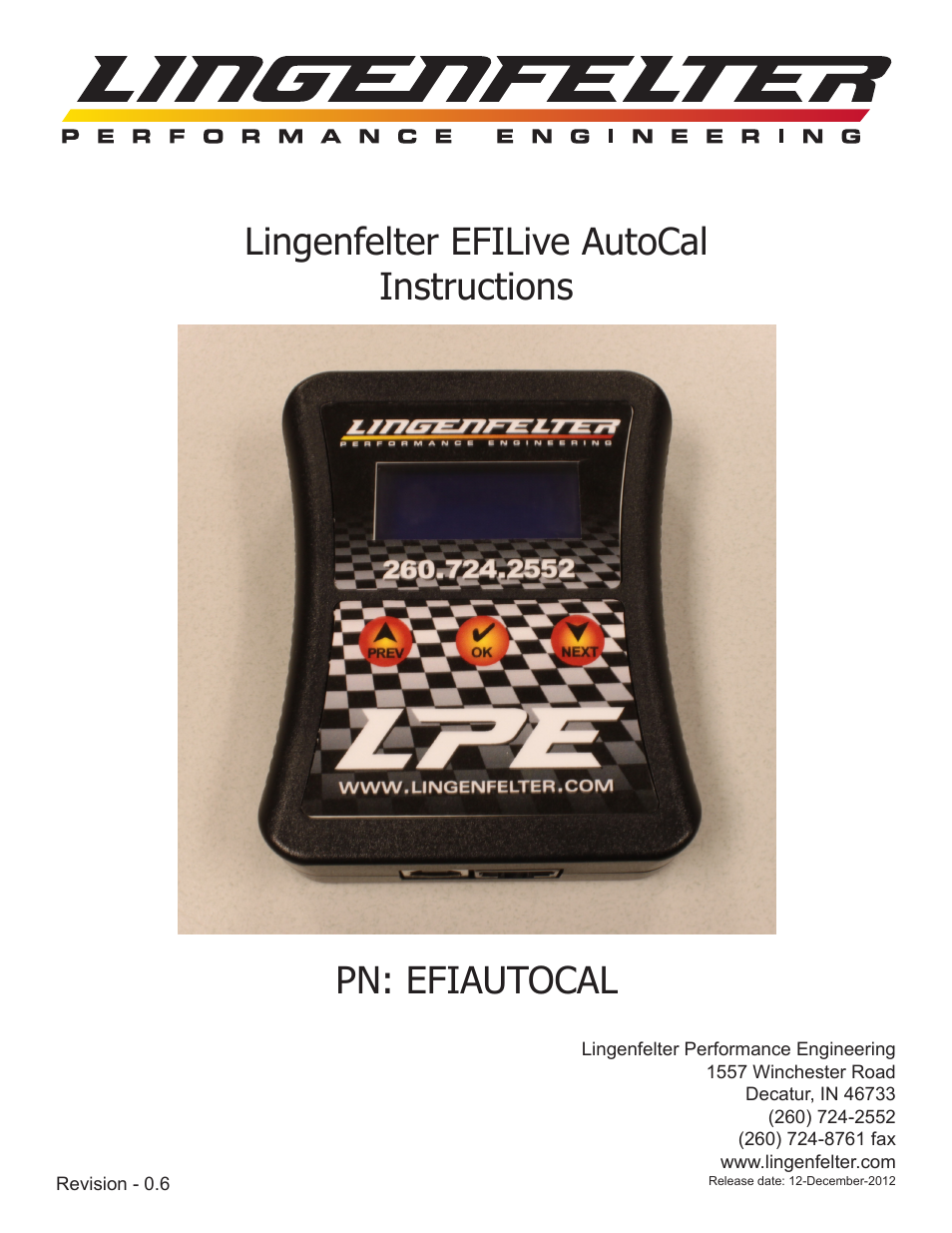 Lingenfelter EFILive AutoCal Instructions v0.6 User Manual | 15 pages