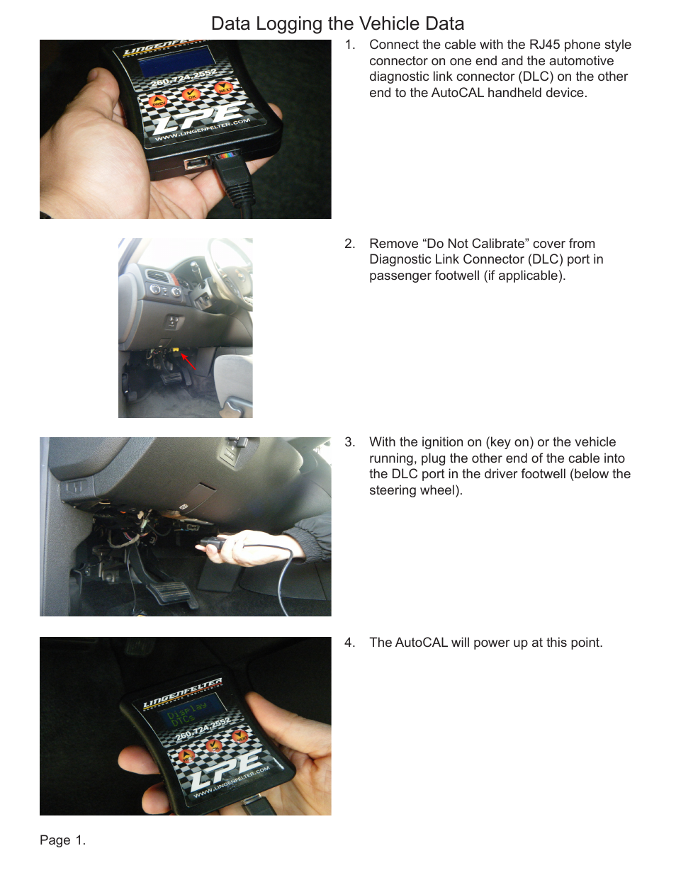 Data logging the vehicle data | Lingenfelter EFILive AutoCal Instructions v0.6 User Manual | Page 2 / 15