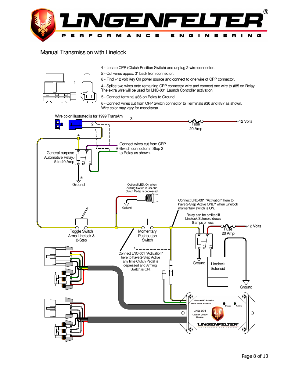 Manual transmission with linelock, Page 8 of 13 | Lingenfelter L460015297 Lingenfelter LNC-001 Launch Controller v3.02 User Manual | Page 9 / 14
