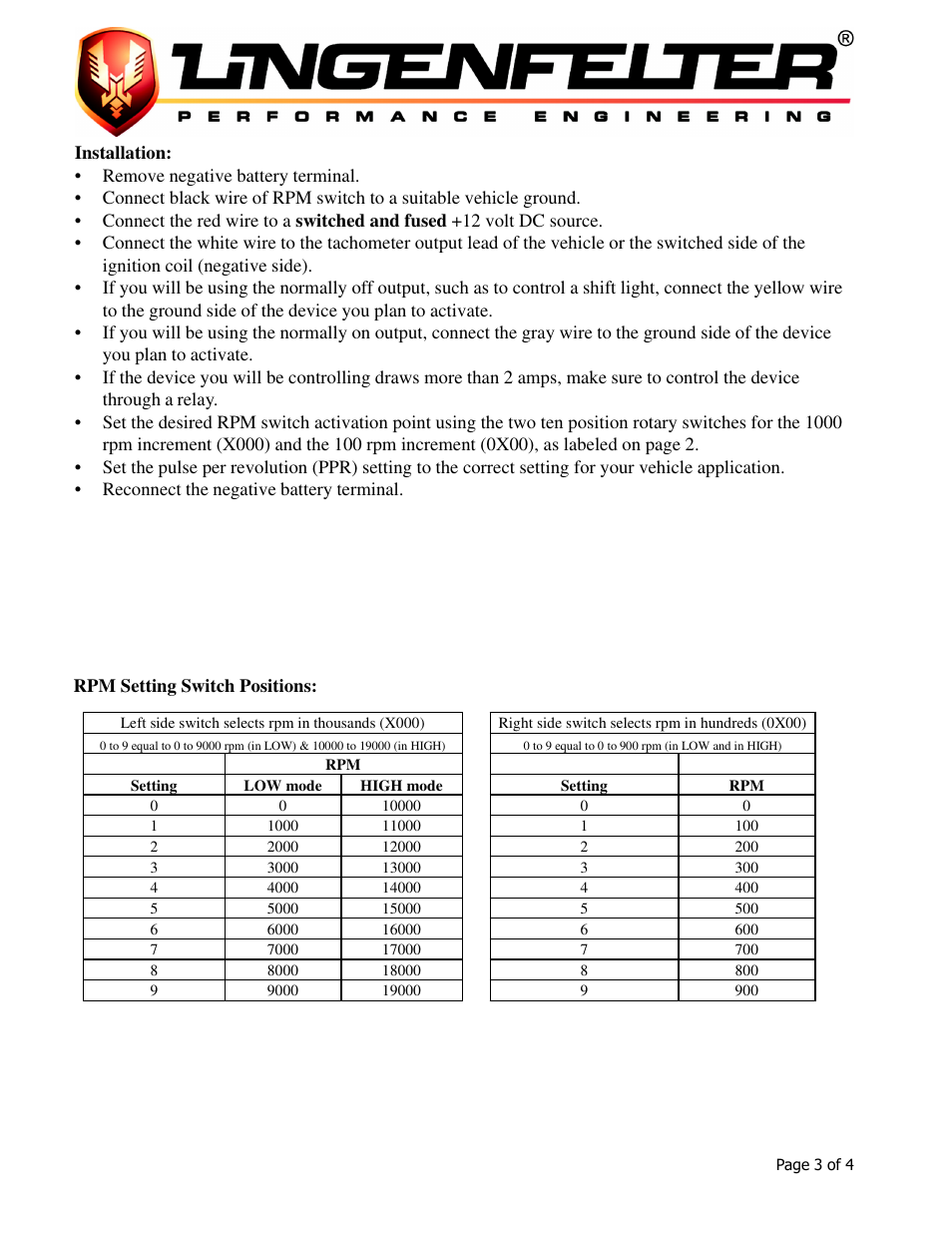 Lingenfelter L460030000 Lingenfelter RPM-001 RPM Activated Switch v4.01 User Manual | Page 4 / 5