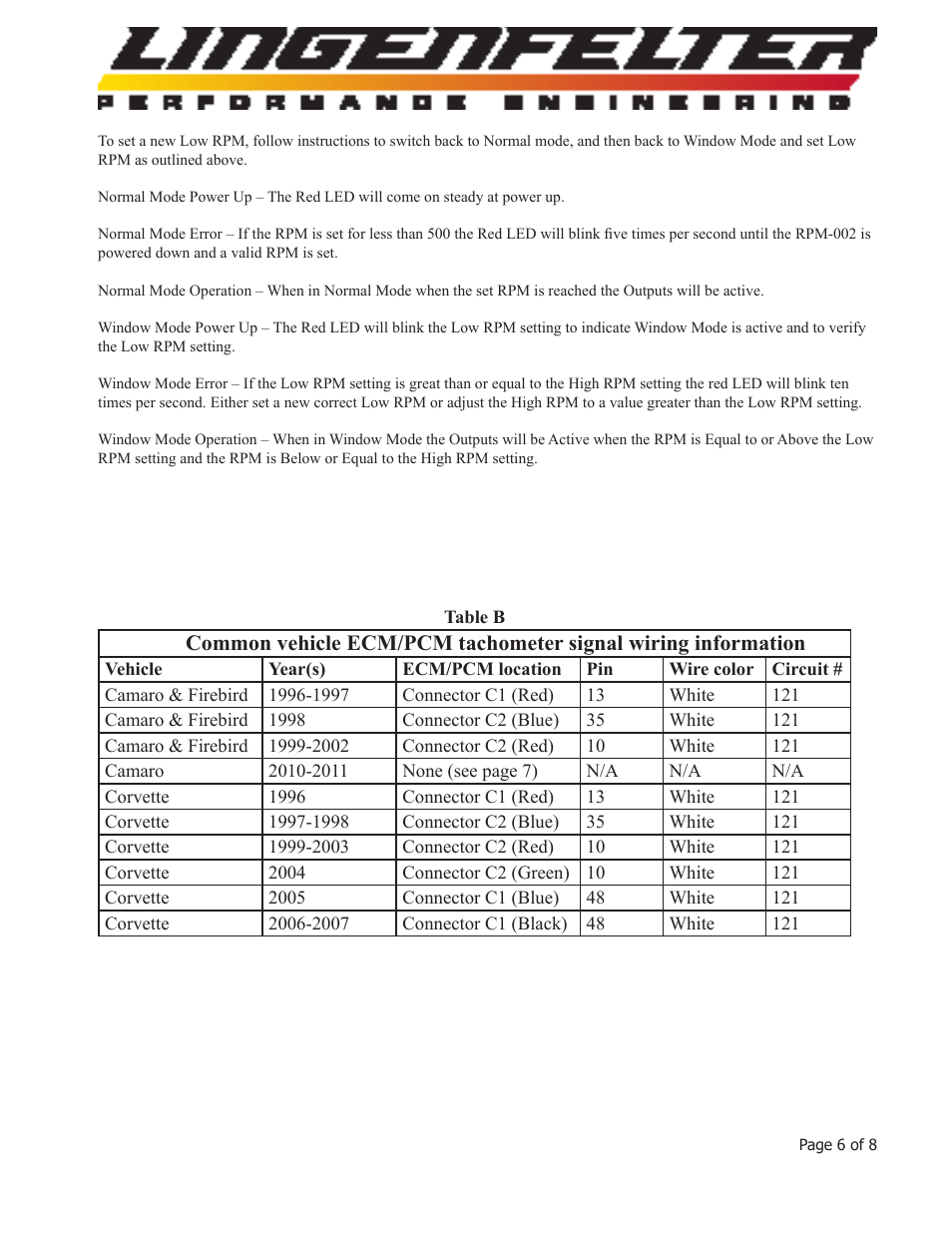 Lingenfelter L460040000 Lingenfelter RPM-002 RPM Activated Switch Instructions v2.3 User Manual | Page 7 / 9