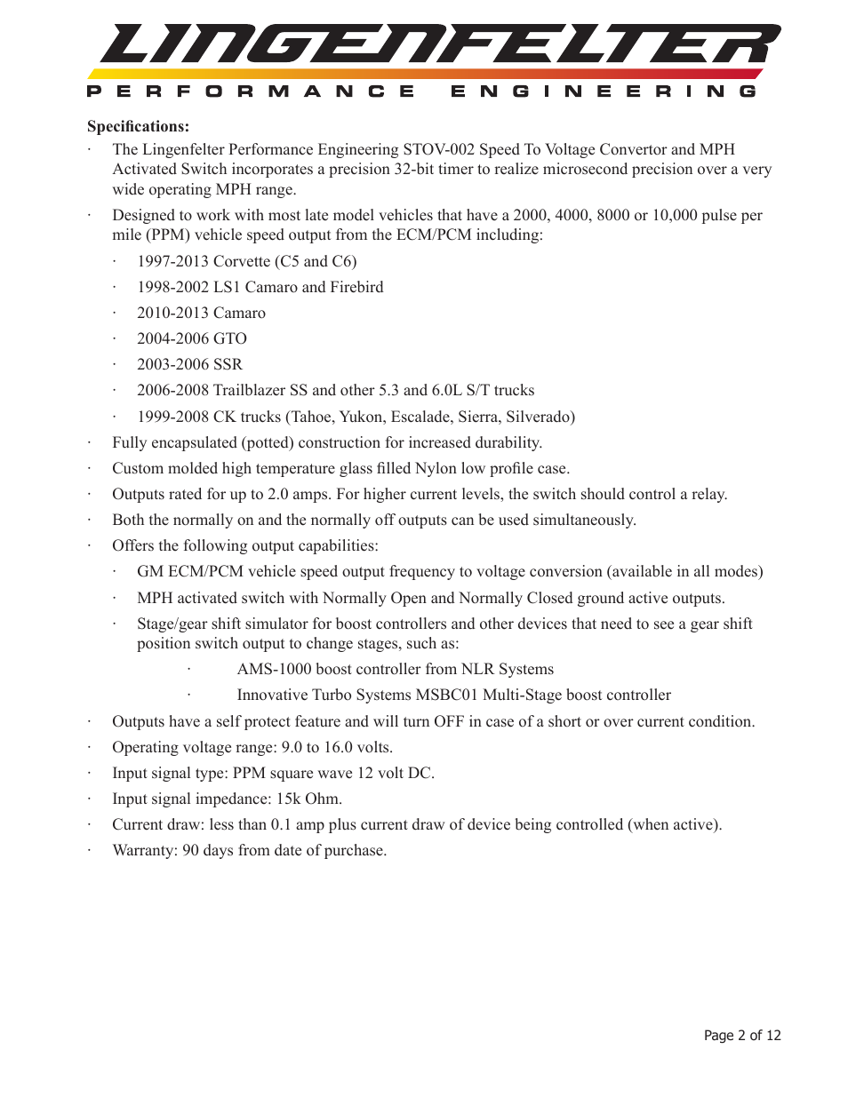 Lingenfelter L460050000 Lingenfelter STOV-002 MPH Activated Switch v3.5 User Manual | Page 3 / 13