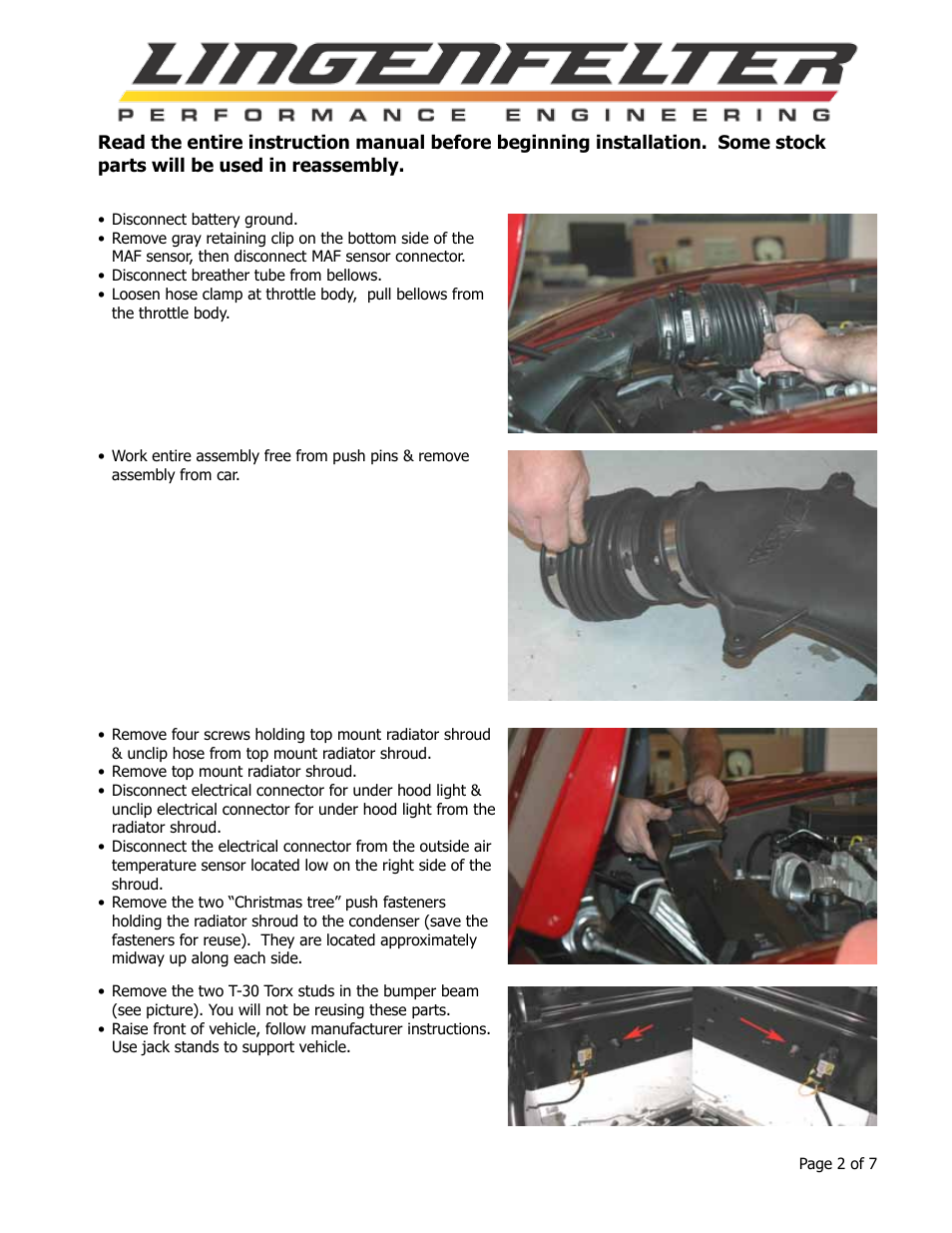 Lingenfelter L650080105 Lingenfelter PP C6 Corvette Air Intake Instructions v3.02 User Manual | Page 3 / 8