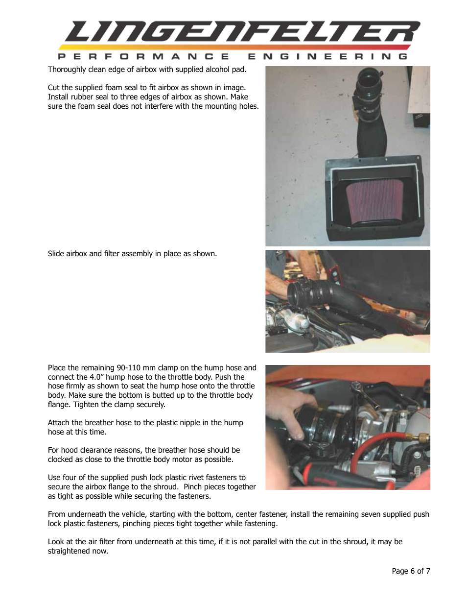 Lingenfelter L650080105 Lingenfelter PP C6 Corvette Air Intake Instructions v3.02 User Manual | Page 7 / 8