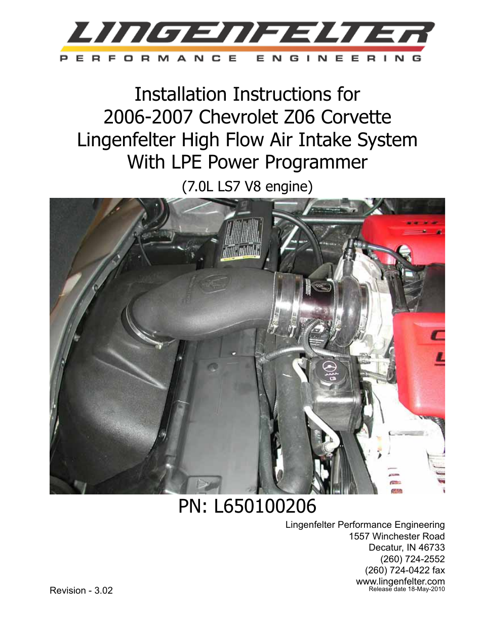 Lingenfelter L650100206 PP C6 Z06 Corvette Air Intake Instructions v3.02 small User Manual | 9 pages