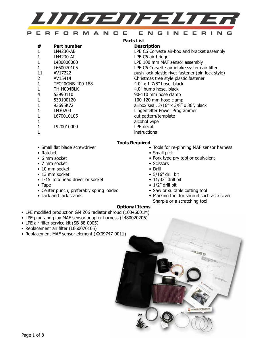 Lingenfelter L650100206 PP C6 Z06 Corvette Air Intake Instructions v3.02 small User Manual | Page 2 / 9