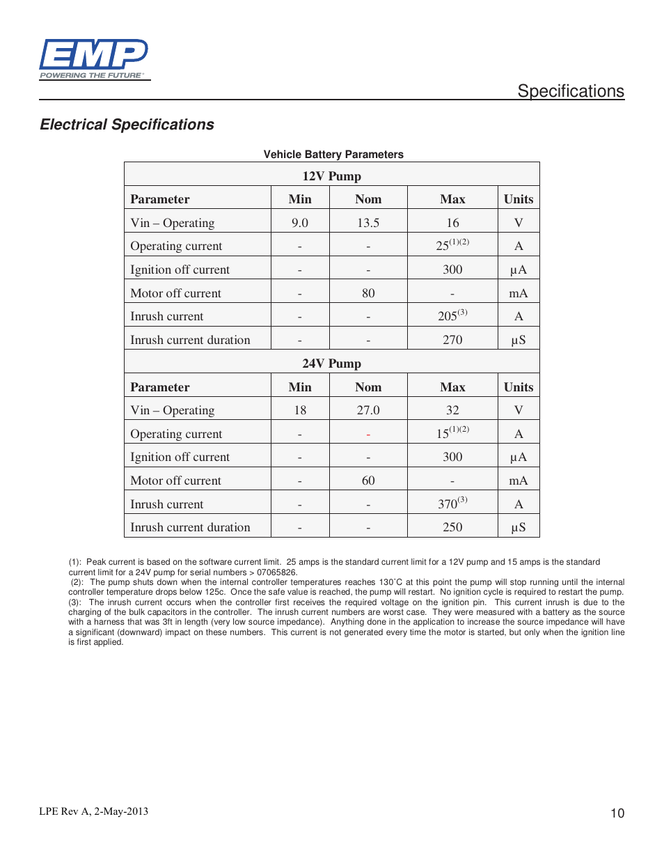 Specifications | Lingenfelter Stewart EMP High Volume Intercooler Pump E2512A & WP29 User Manual | Page 10 / 18