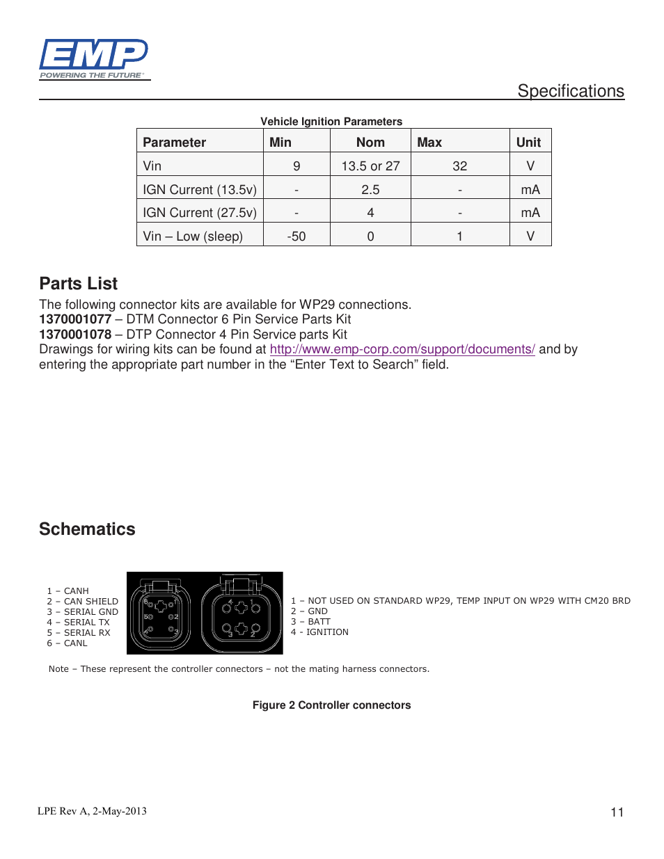 Specifications, Parts list, Schematics | Lingenfelter Stewart EMP High Volume Intercooler Pump E2512A & WP29 User Manual | Page 11 / 18