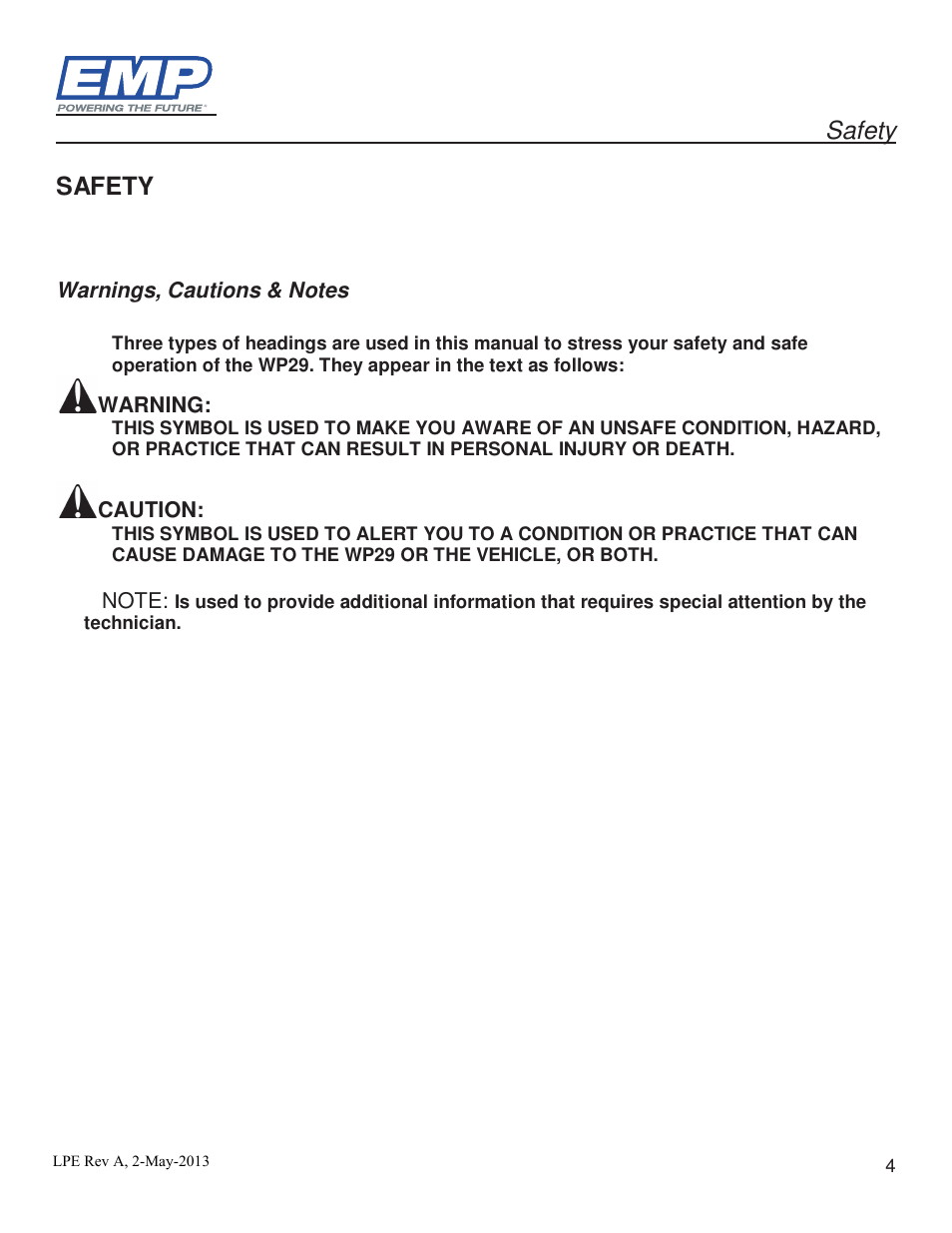 Safety | Lingenfelter Stewart EMP High Volume Intercooler Pump E2512A & WP29 User Manual | Page 4 / 18