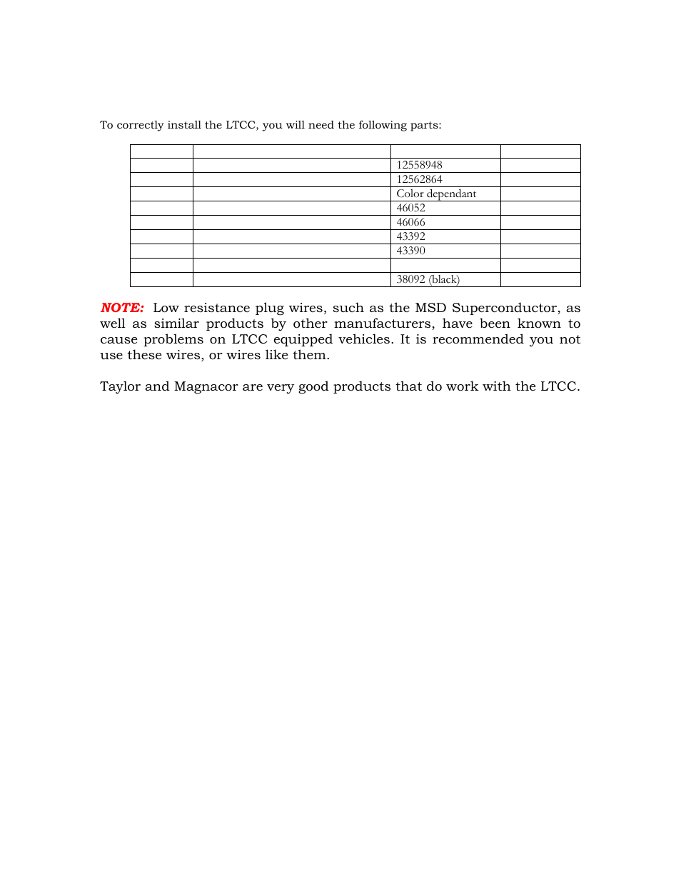 Additional components required | Lingenfelter LTCC User Manual | Page 5 / 11