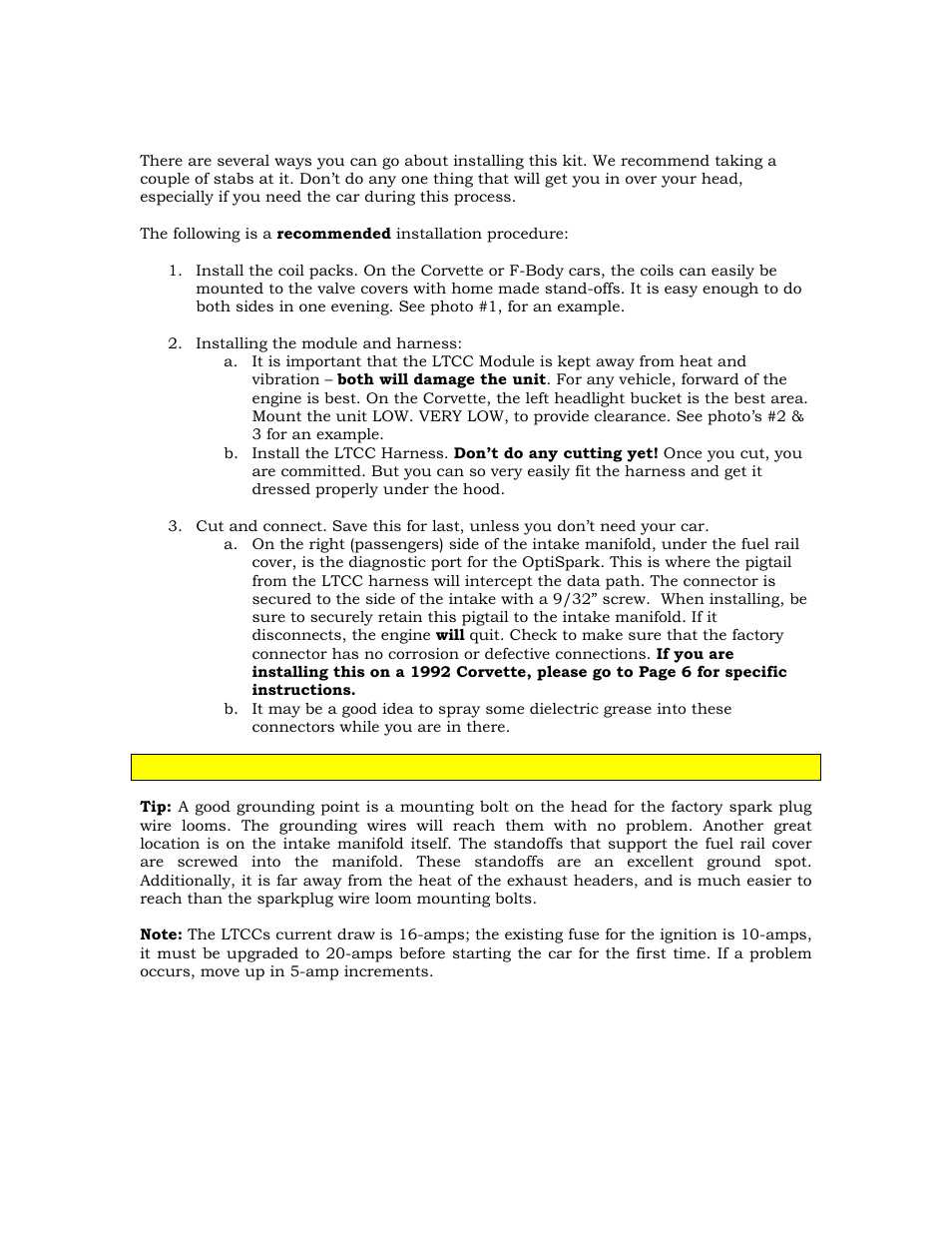 Installation procedures | Lingenfelter LTCC User Manual | Page 7 / 11